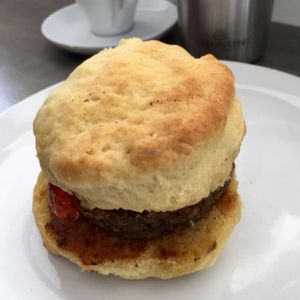 Vegan Sausage and Biscuit at Gnome Cafe in Charleston