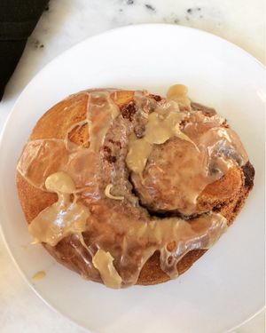 cinnamon roll  at Gnome Cafe in Charleston