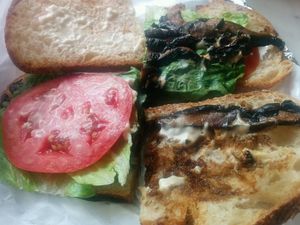 tempeh rueben open faced at Gnome Cafe in Charleston