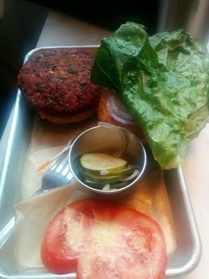 veggie burger. even the non vegan enjoyed it! at Gnome Cafe in Charleston