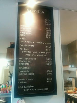 drink menu board at Gnome Cafe in Charleston