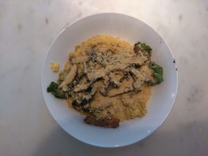 Southern grit bowl with hemp sausage at Gnome Cafe in Charleston