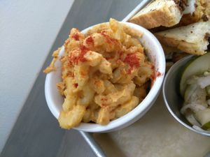 Mac 'n cheese close-up at Gnome Cafe in Charleston