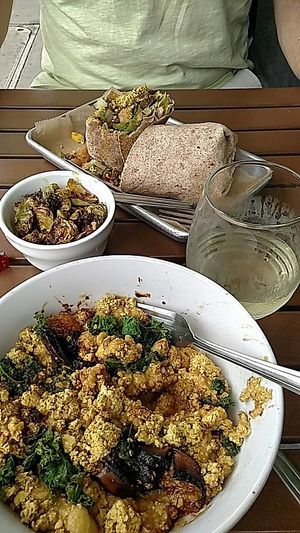 Breakfast burrito & cheese southern grits at Gnome Cafe in Charleston