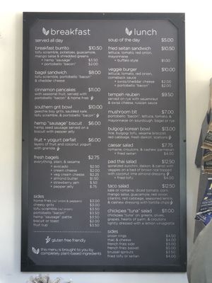 Gnome menu at Gnome Cafe in Charleston