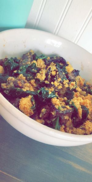 breakfast bowl with oyster mushroom bacon at Gnome Cafe in Charleston