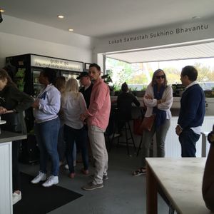 line at Gnome Cafe in Charleston