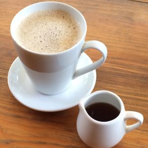 Chai latte with soy. Ordered without sugar, with maple syrup instead. They also use agave in some dishes, could prob sweeten with that as well. at Jalus Vegan Kitchen in Hanoi