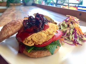 Chickpea burger at Jalus Vegan Kitchen in Hanoi
