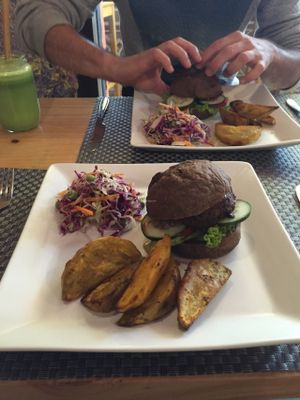 Black bean burger at Jalus Vegan Kitchen in Hanoi