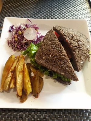 vegan burger 
 at Jalus Vegan Kitchen in Hanoi