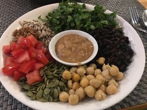 bean me up bowl with amaranth and peanut sauce! #protein at Jalus Vegan Kitchen in Hanoi
