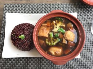 braised tofu and black rice, yummoooo at Jalus Vegan Kitchen in Hanoi