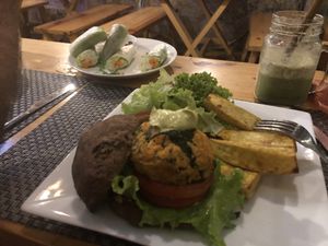 Mushroom burger  at Jalus Vegan Kitchen in Hanoi