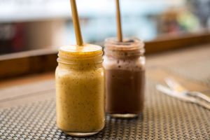 Some smoothies with bamboo straws at Jalus Vegan Kitchen in Hanoi