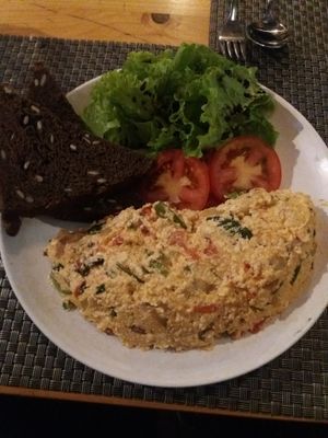 Vegan tofu "omelette" at Jalus Vegan Kitchen in Hanoi