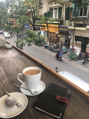 Vegan chai latte & coconut ball at Jalus Vegan Kitchen in Hanoi