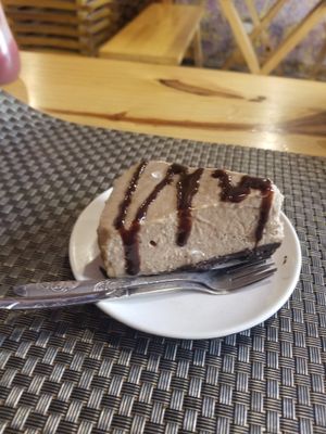 Peanut butter banana chocolate cheesecake at Jalus Vegan Kitchen in Hanoi