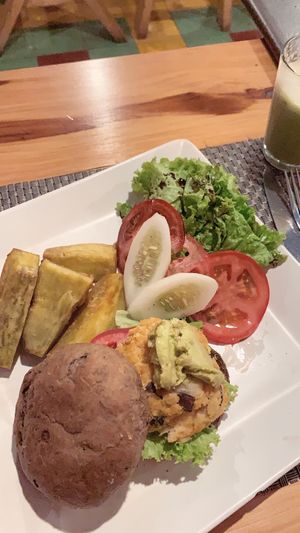 vegan burger! so delicious  at Jalus Vegan Kitchen in Hanoi