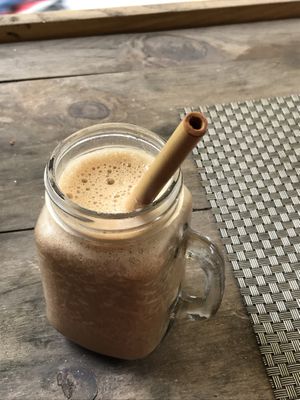Blended espresso & banana smoothie  at Jalus Vegan Kitchen in Hanoi