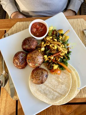 Tofu scramble with a side of roasted red potatoes at Duo - Four Seasons Resort in Wailea