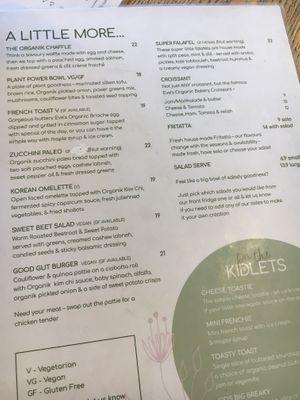 Menu 2 at The Organik Store in Glenelg