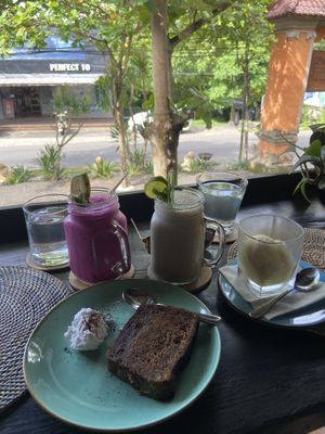 Smoothies, banana bread, ice cream and view  at Yoga Searcher in Pecatu