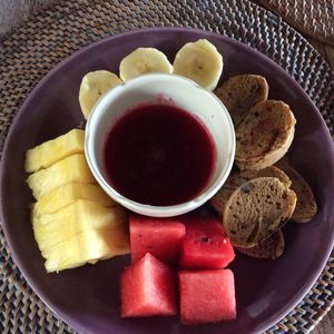 Vegan banana bread and fruit  at Yoga Searcher in Pecatu