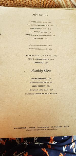 Menu Drinks at Yoga Searcher in Pecatu