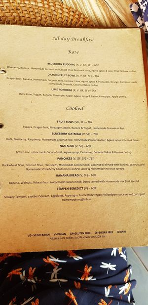 Menu Breakfast at Yoga Searcher in Pecatu