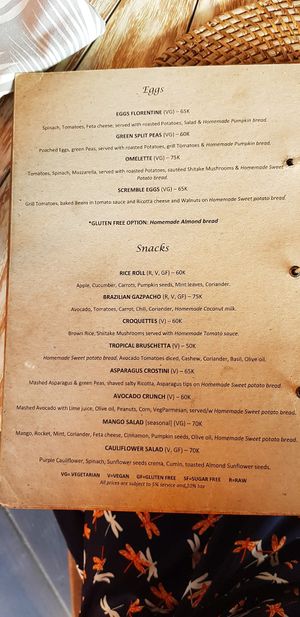 Menu Snacks at Yoga Searcher in Pecatu