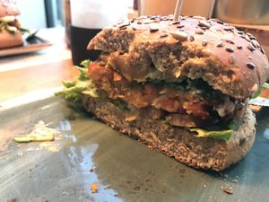 Kutscher (vegetable-based wheat gluten patty) at Hans im Glück in Heidelberg