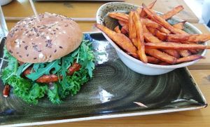 ";Kutscher"; with sweet potato fries  at Hans im Glück in Heidelberg