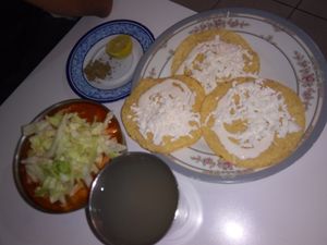 Vegan Pozole, creamy tostadas. at Govinda Ram in Mexico City