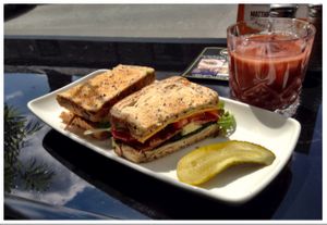 Vegan Club Sandwich with Apple & Raspberry Juice. at Lolo's Vegan Restaurant & Bar in Ramsbottom