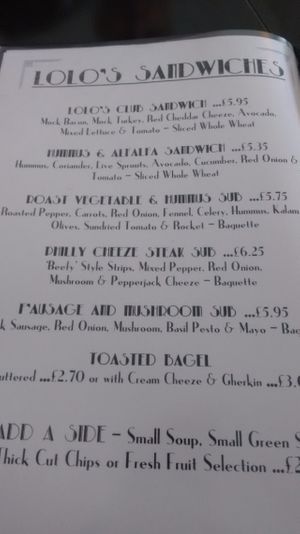 Part of the menu at Lolo's Vegan Restaurant & Bar in Ramsbottom