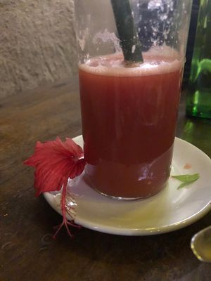 Fresh watermelon juice was great and they use bamboo instead of plastic straws  at Puccini Lala in Varkala
