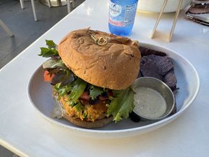 Veggie burger  at Pure Fresh Food and Juice Bar in San Juan