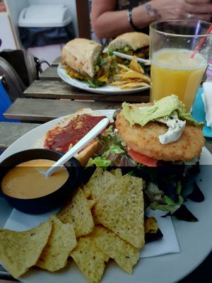 Chickn burger (front) and falafel (behind) at El Veganito del Charco in Lanzarote