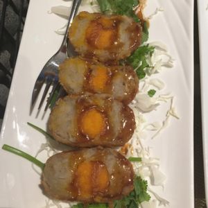 Son in law egg ( made from yam & sweet potato got strong margarine fragrance)  at Pepper Jade Thai Vegetarian Cuisine in Central Singapore