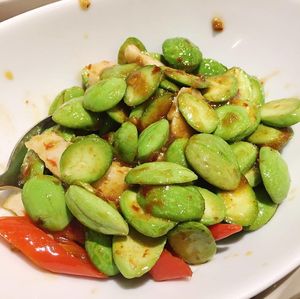 Petai with mock prawns at Pepper Jade Thai Vegetarian Cuisine in Central Singapore