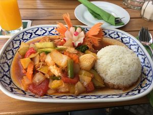 Fried Tofu with thai vegetables and sweet sour sauce at LemonGras in Potsdam