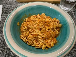 Pasta al ragù (tomato sauce and textured soy protein) at Vibrazioni Vegetali in Abbiategrasso