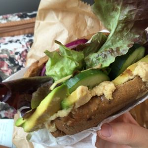 hummus and avocado salad sandwich  at Wesola Cafe in Krakow