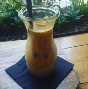 beautiful iced latte with coconut milk  at Wesola Cafe in Krakow