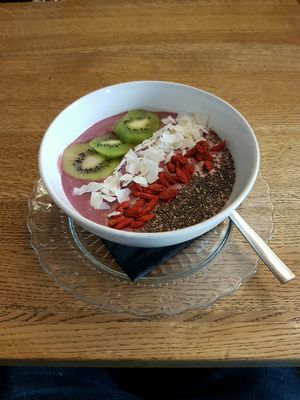 Mixed berry smoothie bowl at Wesola Cafe in Krakow