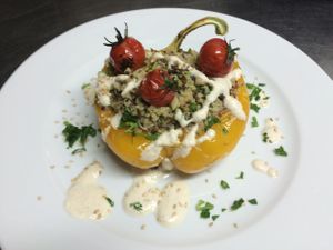 Quinoa stuffed peppers. at Sa Pastanaga Restaurant in Mallorca