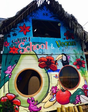 art by one the sides of the restaurant  at Amor Infinito in Montanita