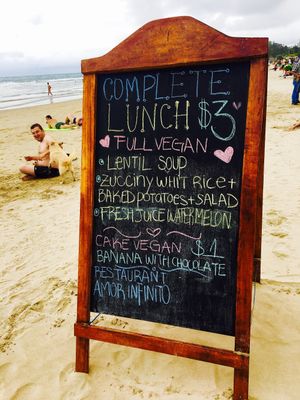 Vegan Blackboard on the Beach at Amor Infinito in Montanita
