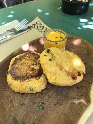Butternut squash and sweet corn croquettes at La Cocina de Daksha in Tigre